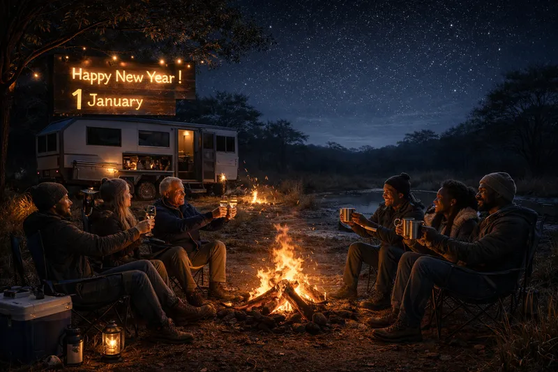 A New Year’s Eve story set in Dinokeng Game Reserve, featuring cheetah and hyena parenting wisdom, bushveld humour, and Thorn Tree Bush Camp firelight moments.