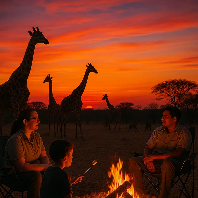 Beleef onvergeetlike bosveldsonsondergange, kampvuurlag en wilde skoonheid by Thorn Tree Bush Camp in die Dinokeng Wildreservaat.